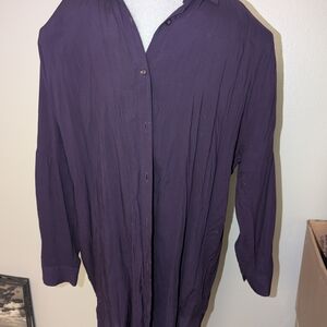 Lands' End Women's Deep Purple Casual Button Down Shirt